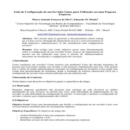 Guia de configuração de um servidor linux para utilização em uma pequena empresa