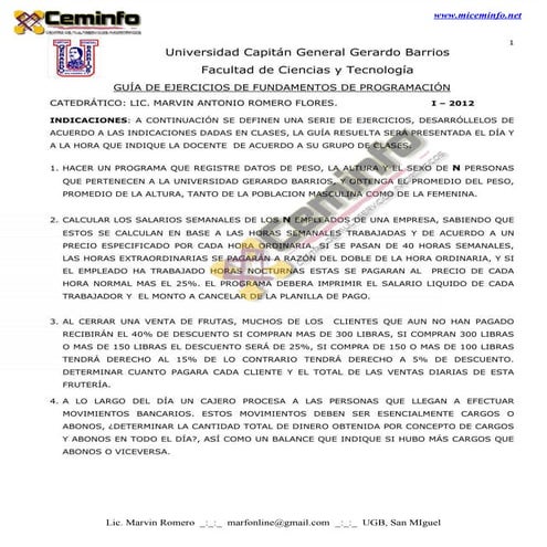 Guía de Ejercicios de Fundamentos de Programación | PDF