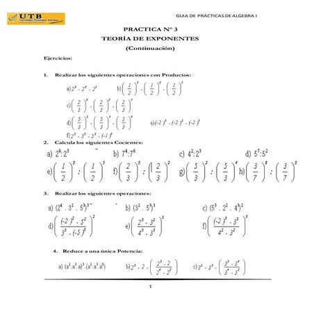 GUIA DE PRACTICAS DE TEORIA DE EXPONENTES Y GRADOS Y POLINOMIOS