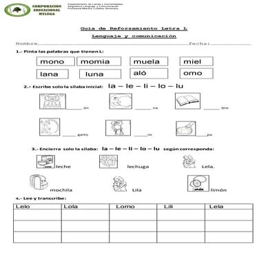 Guia de reforzamiento letra  l