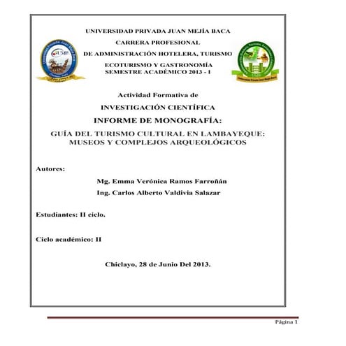 Guia de turismo cultural en lambayeque museos y complejos umb