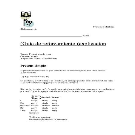 Guia explicacion presente simple + ejercicios