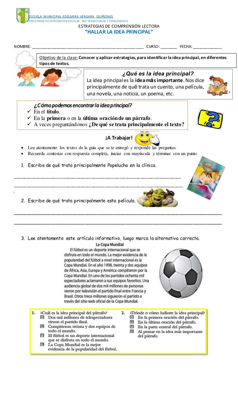 Guia hallar la idea principal estrategias de comprensión