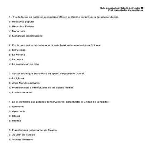 Guia historia de mexico ii | PDF