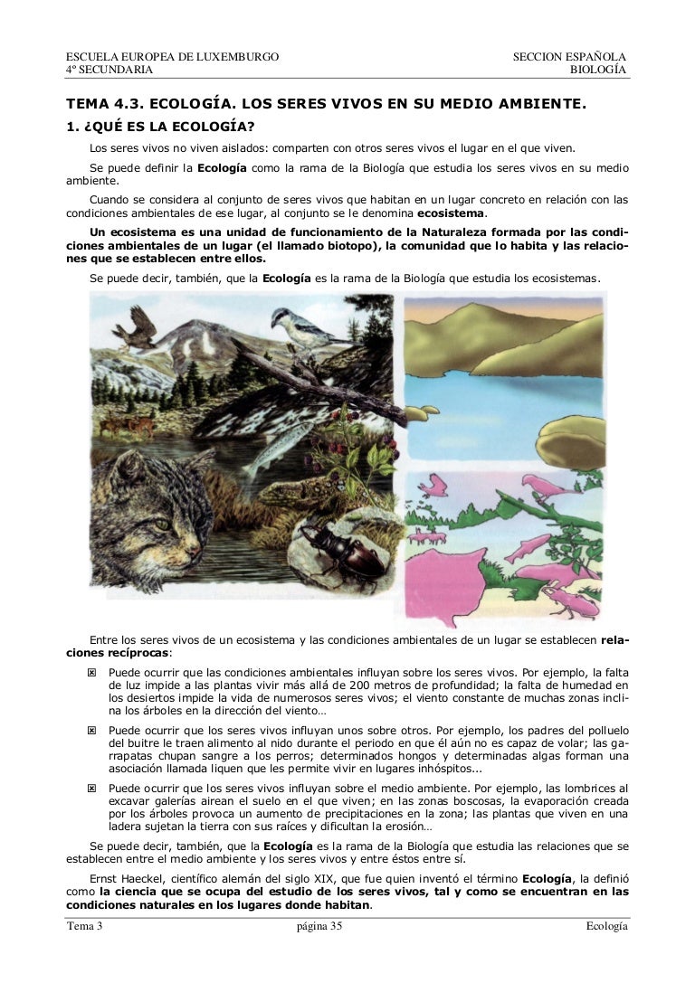 Ecología Los Seres Vivos En Su Medio Ambiente