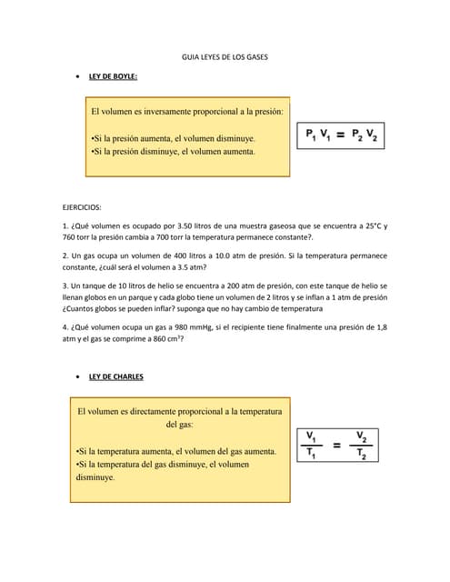 Hojas De Trabajo Sobre La Ley De Los Gases Ley De Los Gases | PDF