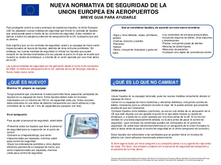 Cantidad de líquidos permitidos a bordo del avión (ml)