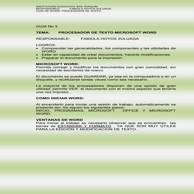GUÍA Nº  10   GENERALIDADES DE MICROSOFT WORD