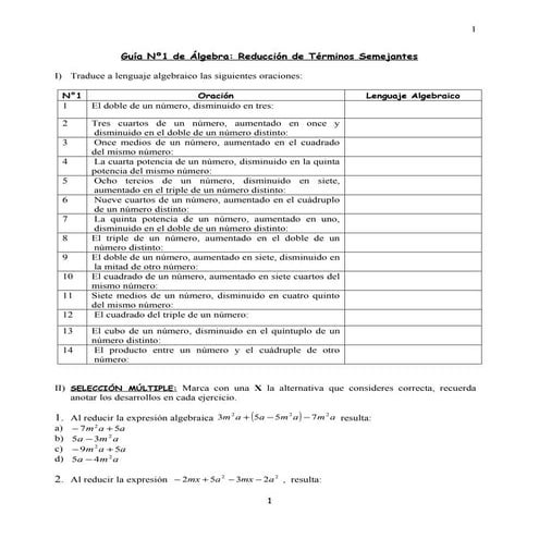 Guia nª 1 unidad ii algebra