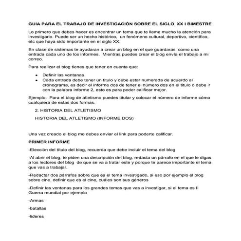 Guia para el trabajo de investigación sobre el siglo  xx i bimestre