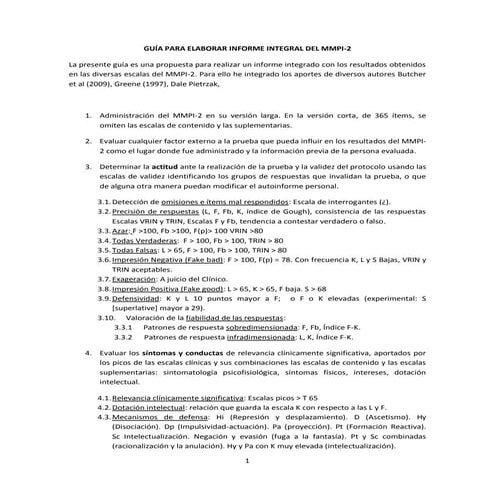 Guia para realizar informe integral del mmpi 2