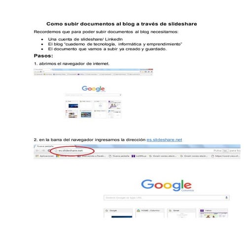 Guia para subir documentos al blog a través de slideshare