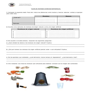 Guía repaso Unidad 2 Ciencias Naturales