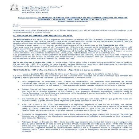 Guía tratado de limites con Argentina y ocupación territorial durante el sigl...