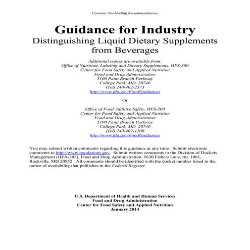 FDA's Guidance On Beverages Vs Dietary Supplements