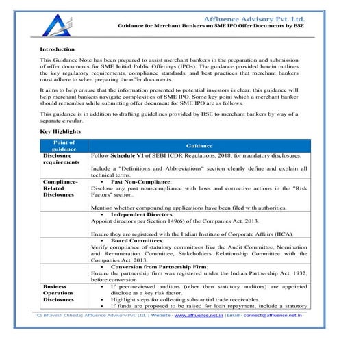 Guidance for Merchant Bankers on SME IPO Offer Documents by BSE.docx