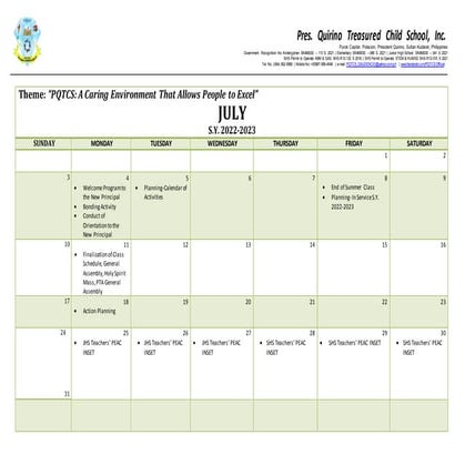 Pres. Quirino Treasured Child School Calendar | PPT