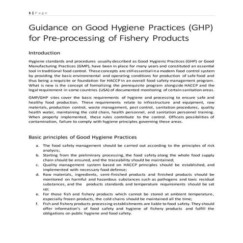 Guidance on good hygiene practices