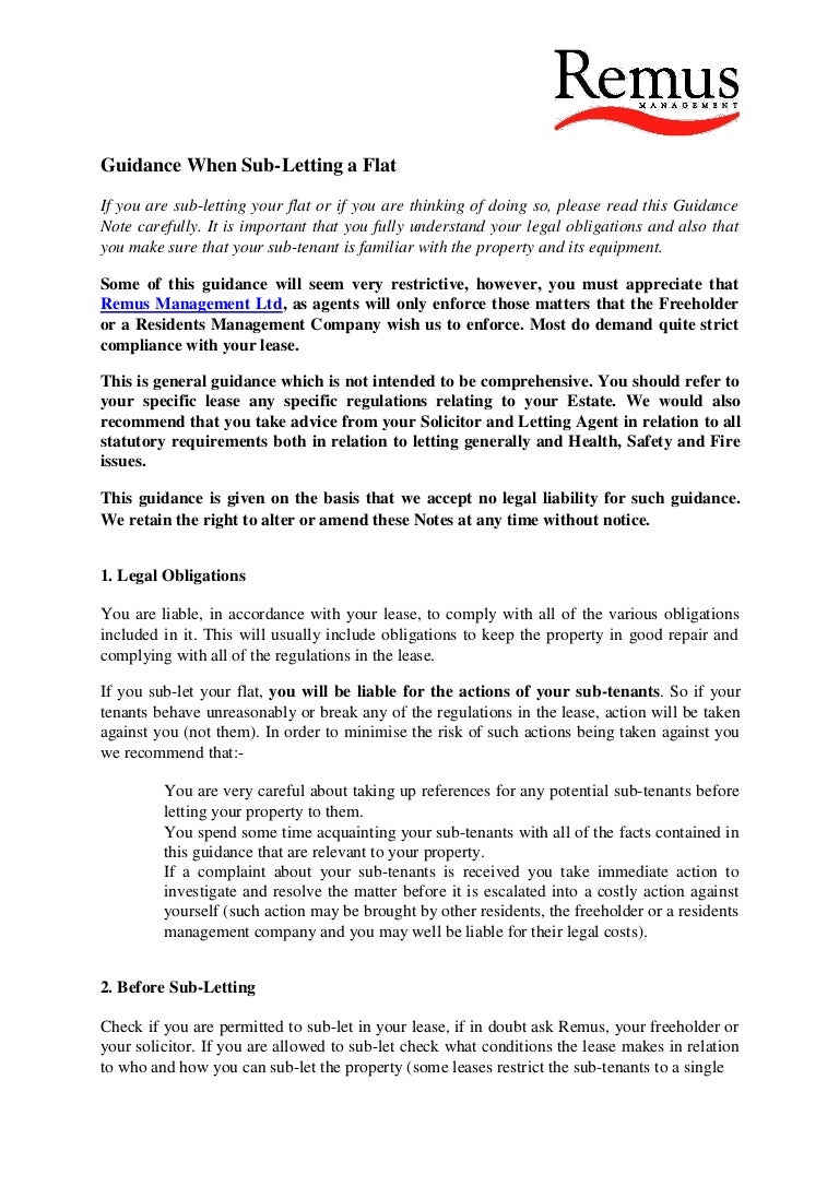Guidance When SubLetting a Flat by Remus Management Ltd