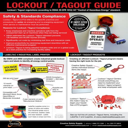 Guide lockout-tagout information and products