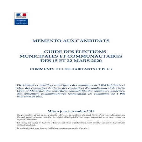 Municipales2020. Guide pratique pour les communes de 1000 habitants et plus
