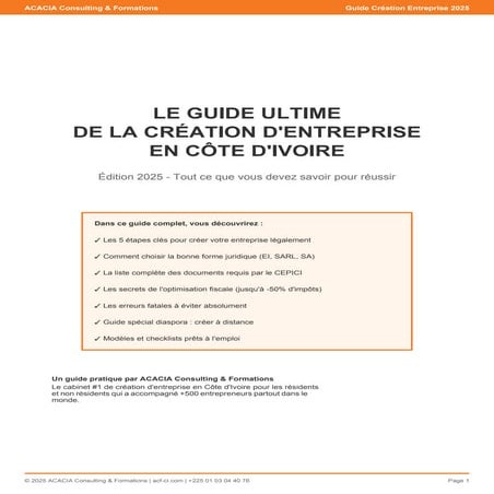 Guide Ultime Création Entreprise Côte d'Ivoire 2025 - SARL CEPICI ...