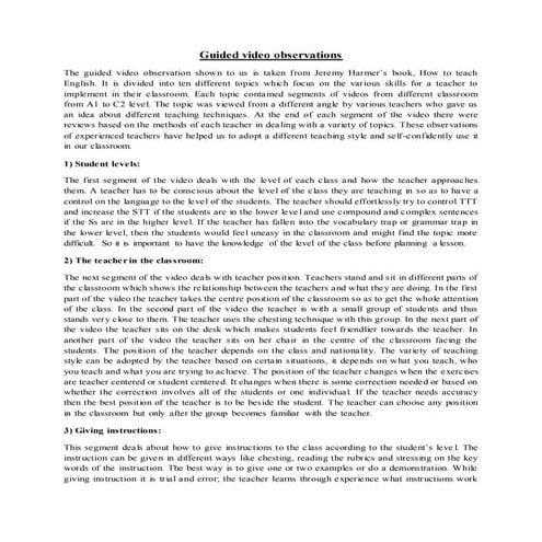 Guided video observation- Trinity Cert.TESOL