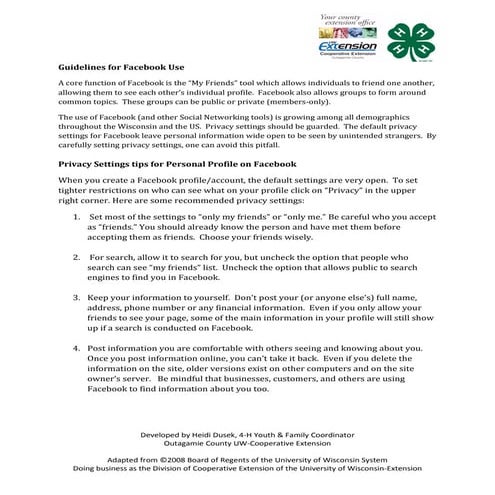 Guide for facebook use