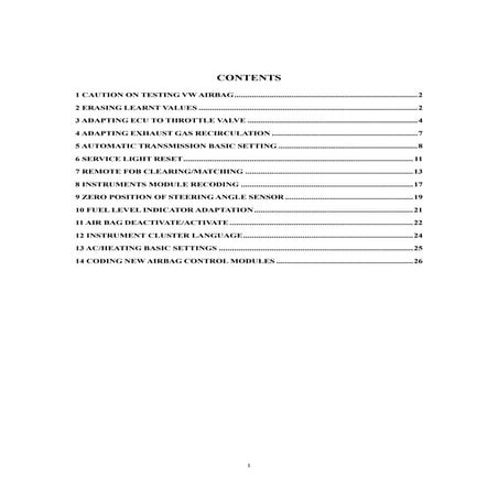 Guide for vw_special_function operation