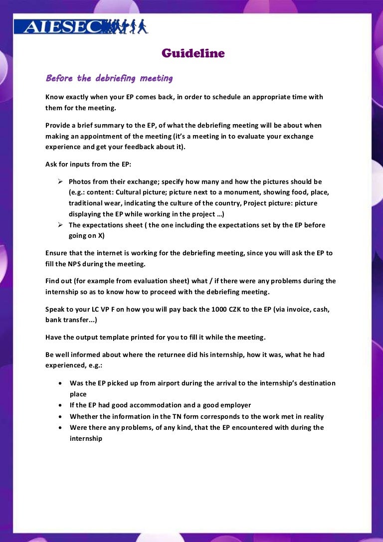 guideline to debriefings meeting debrief template