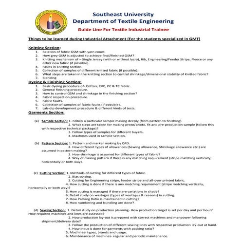 Guide line industrial attachment for textile students 