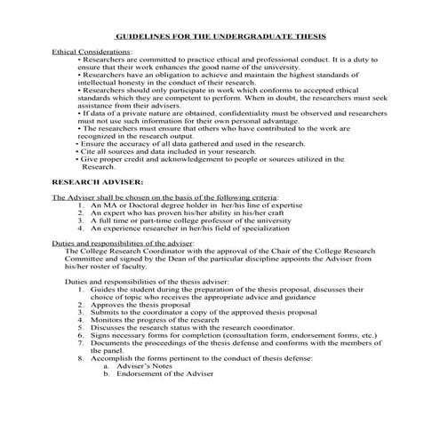 Guidelines for the undergraduate thesis with remarks