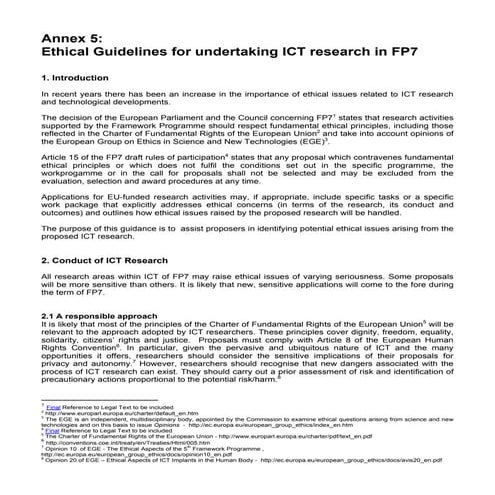 Ethical Guidelines for undertaking ICT research in FP7