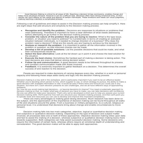 Guidelines and steps to assist in the decision making process