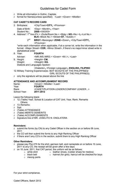 Guidelines For Cadet Form Pdf Guidelines For Cadet Form Pdf