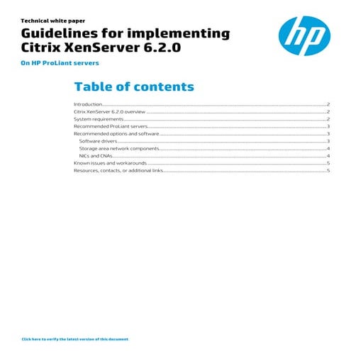Diretrizes para Implementação do Citrix XenServer 6.2.0 em Servidores HP Prol...