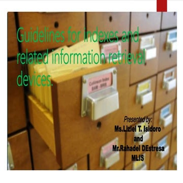 Guidelines for indexes and related information retrieval devices