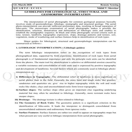 Guidelines for lithological, structural and geomorphic interpretation