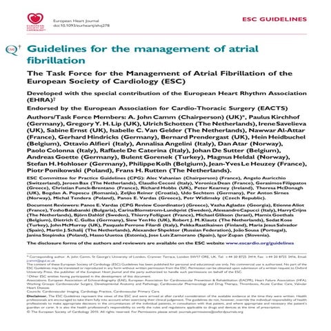 Guidelines for the management of atrial fibrillation