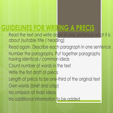 Effective Guidelines and Exercises for Writing a Concise Précis | PPT