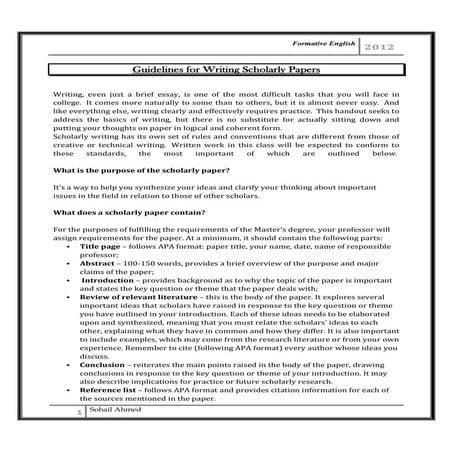 Guidelines for writing scholarly paper by Sohail Ahmed 