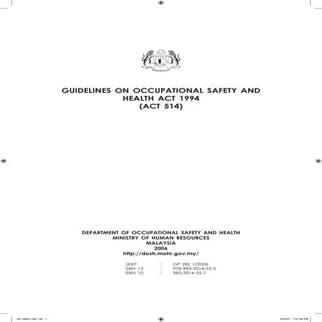 Guidelines on occupational safety and health act 1994 | PDF