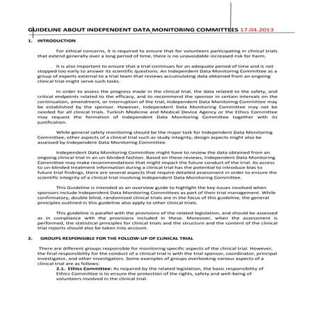 Guidelines regarding independent data monitoring committees, published by Tur...