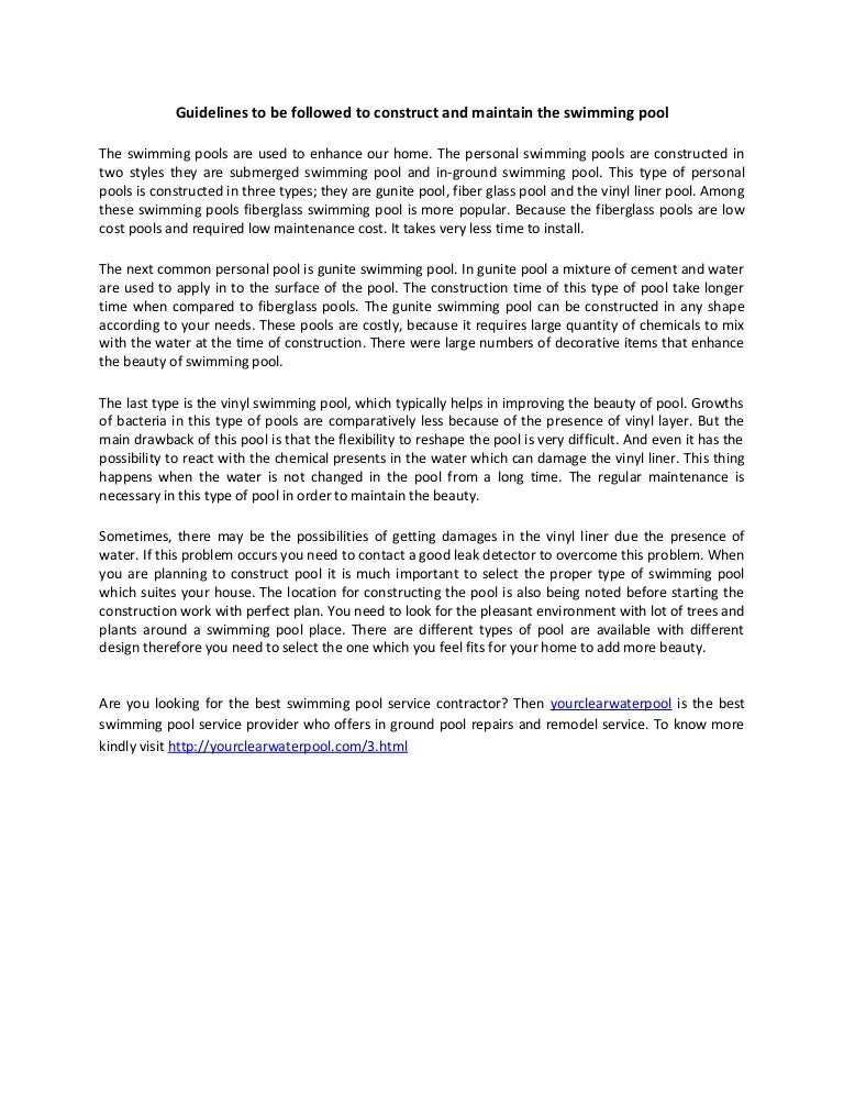 Essay swimming pools picture