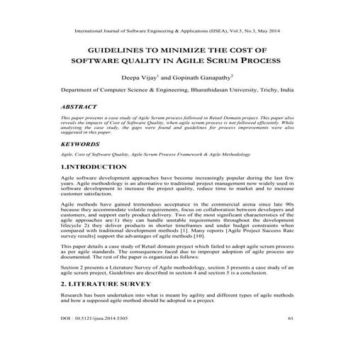 Guidelines to minimize the cost of software quality in agile scrum process