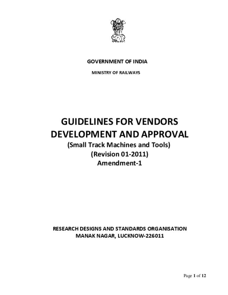 Rdso Guidelines For New Vendors Rajni Ranjan