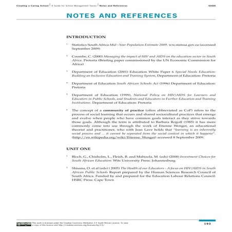 Creating a Caring School: Learning Guide Notes and References