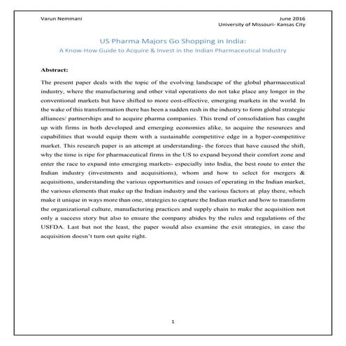 U.S Pharma Majors Go Shopping in India