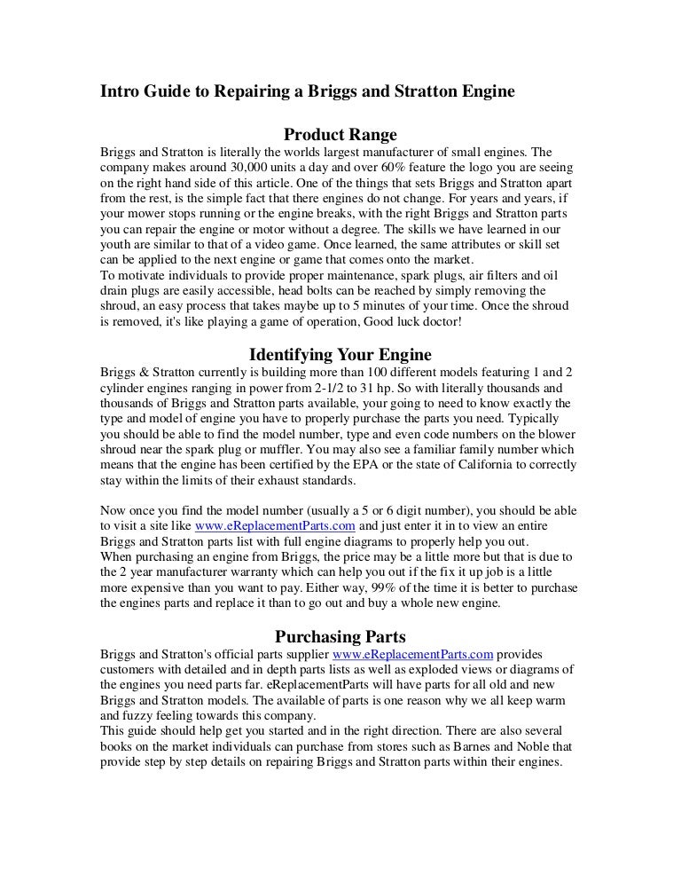 Into Guide to Repairing Briggs and Stratton Engines