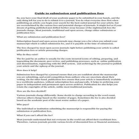 Guide to submission and publication fees